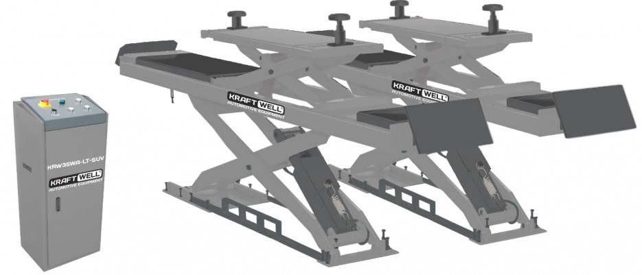Ножничный заглубляемый подъемник KraftWell KRW35WA-LT-SUV с платформами для сход-развала с подъемником второго уровня (для SUV), г/п 3,5 т